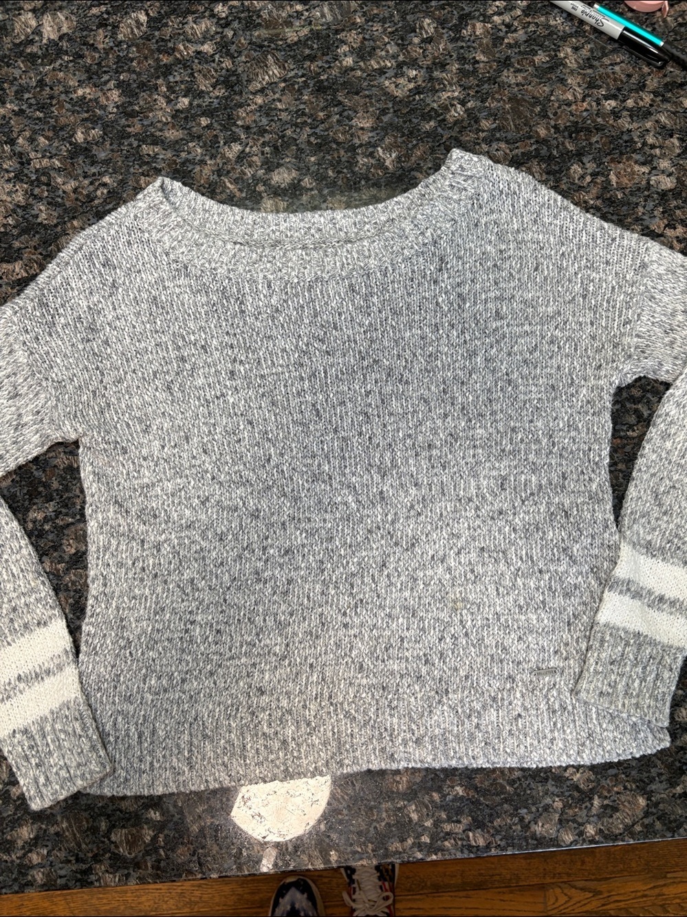 Heather Gray Cropped College Crew Neck Sweater Sz XS